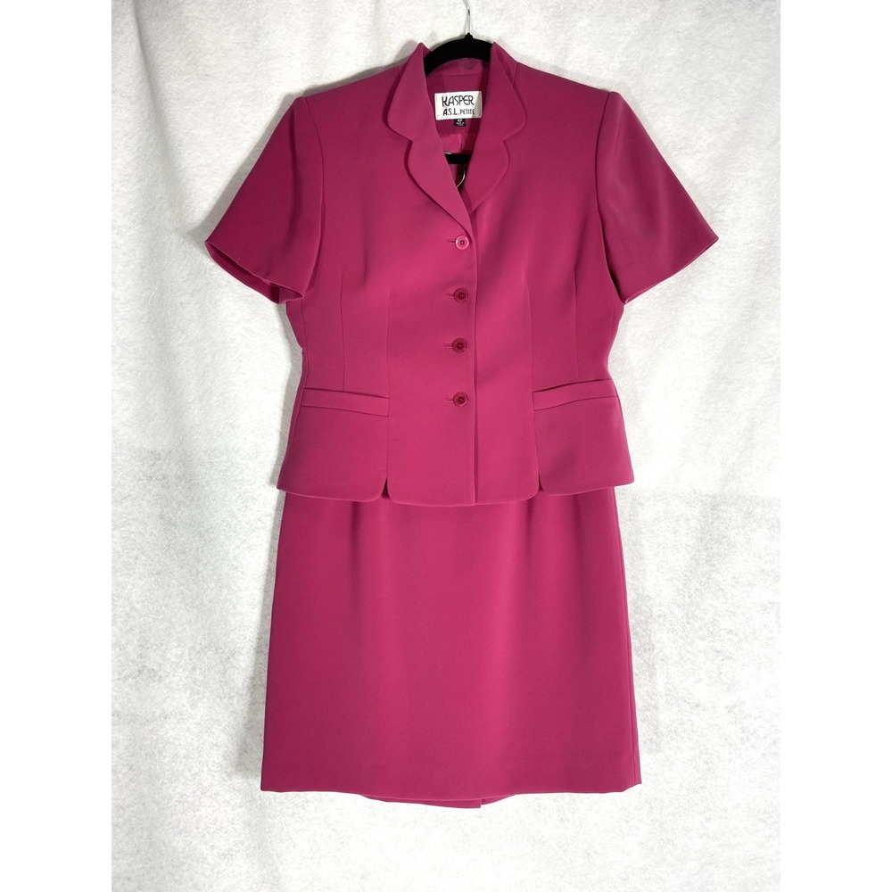 Kasper 2PC Skirt Suit Women's Petite 4P Pink Blazer Buttons Church Career
